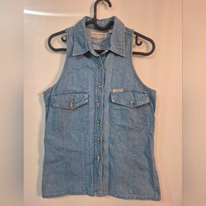 Denim Sleeveless Button-Up Top